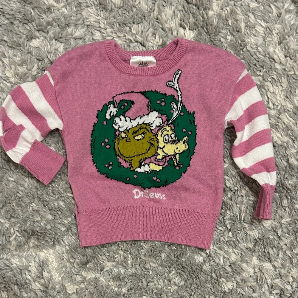 Dr. Seuss Pink and White Grinch Kids Sweater